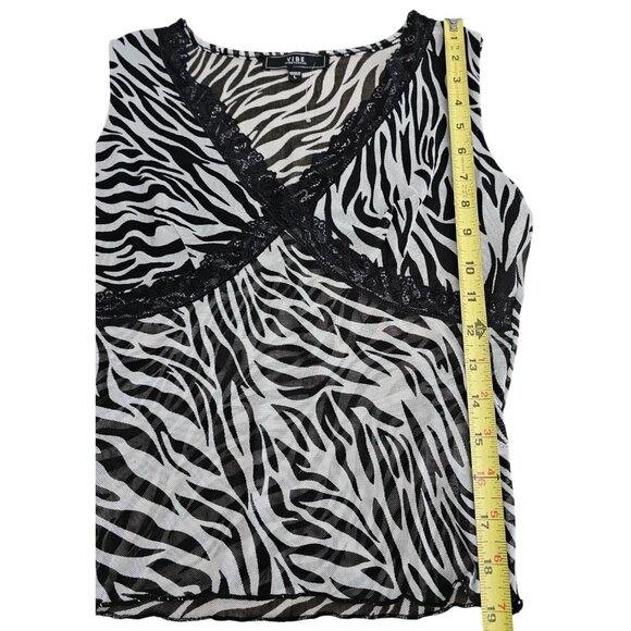 Vibe Cami Top Blouse Zebra Print V Neck Lace Sheer Black White Juniors Sz L NWT - Picture 5 of 8